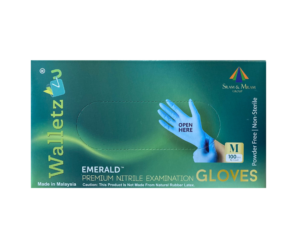 Găng tay Walletz4u, Găng tay khám bệnh Nitrile không bột - Cỡ trung bình - Hộp