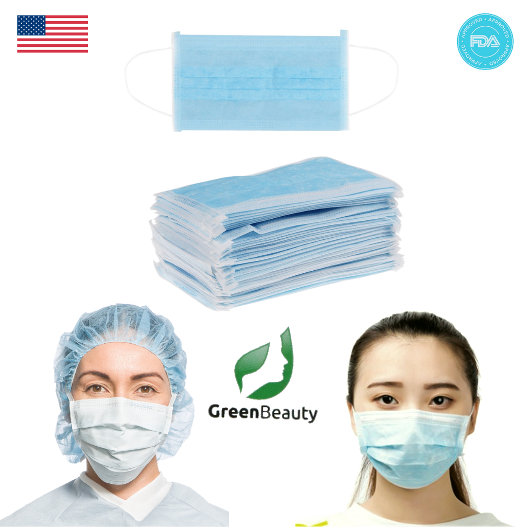 50 chiếc khẩu trang vải không dệt dùng một lần màu xanh lam 3 lớp