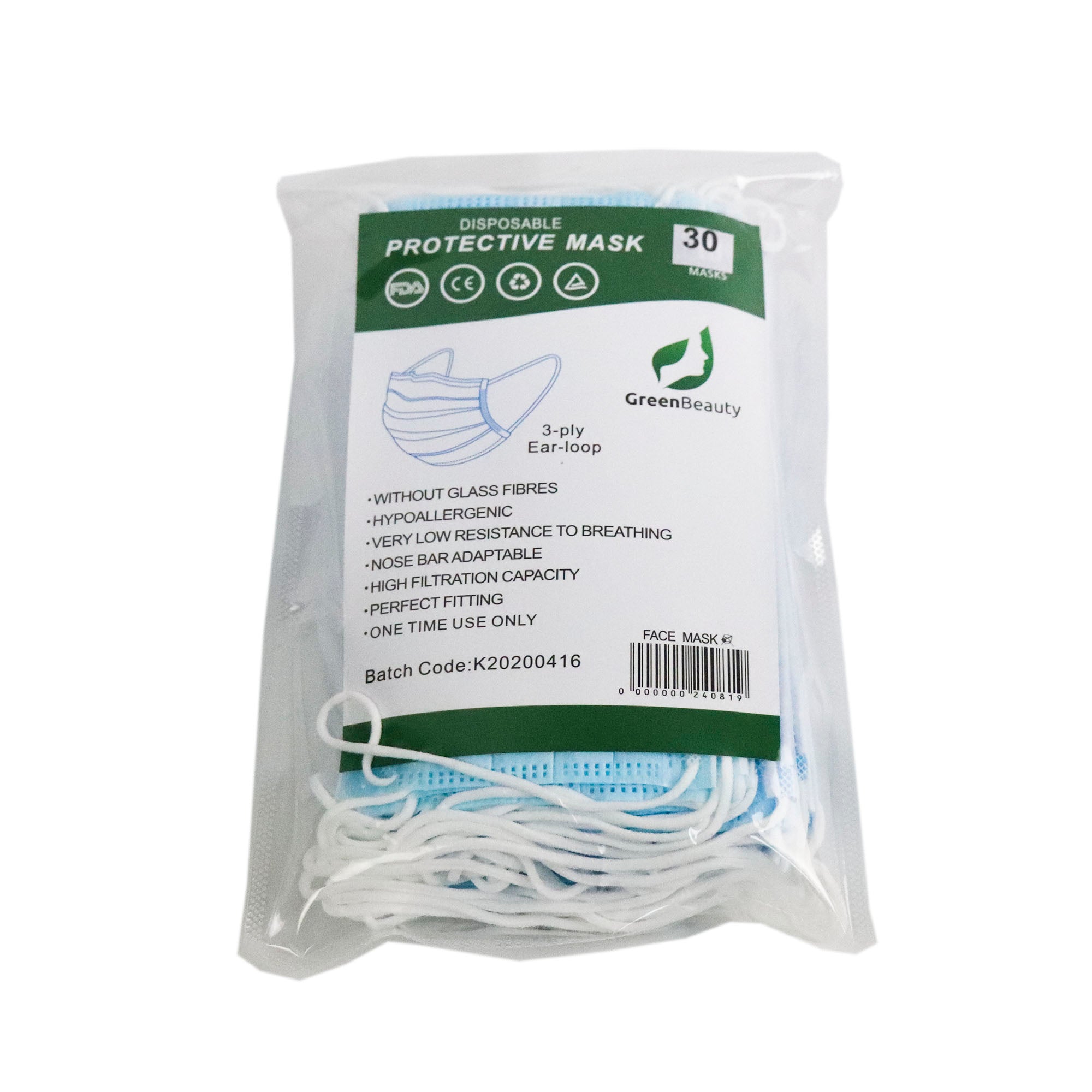 30 chiếc khẩu trang vải không dệt dùng một lần màu xanh lam 3 lớp