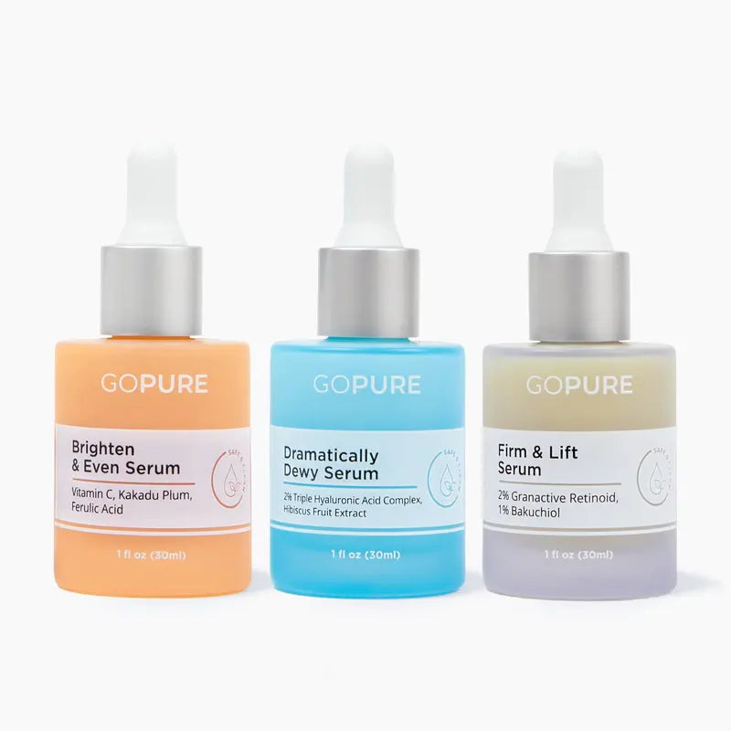 GOPURE Power Trio Facial Serums Set - Vitamin C Serum, Hyaluronic Acid Serum and Retinol Serum